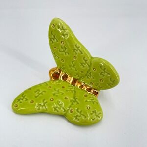 Nora Fleming Butterfly Mini Lime Green Gold Ceramic Platter Charm NF Initials
